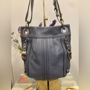 b. makowsky Buttery Soft Stone Gray Shoulder Bag with Silver Hardware